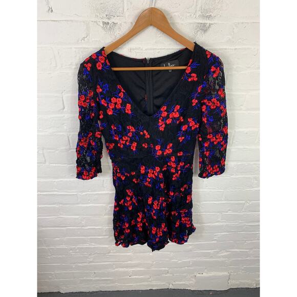 Lulus Women's Floral V-Neck Lace Skater Dress 3/4 Sleeve With Lining Multi Sz M - Picture 2 of 6